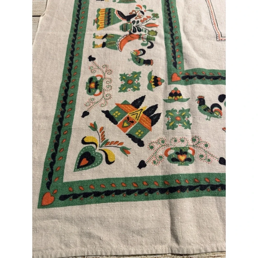 Vtg Parisian Prints Ceramics Dutch Folk Art Linen Tablecloth 48